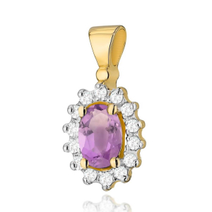 Złota zawieszka z Ametystem 0,40ct i brylantami próby 585. Z-0182A